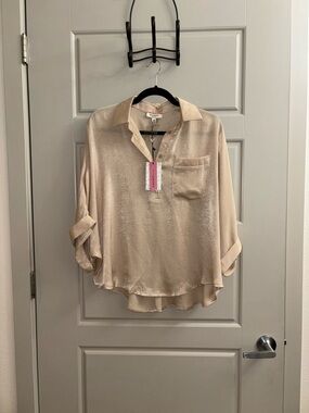 ANDREE BY UNIT Champagne Satin Polo Blouse